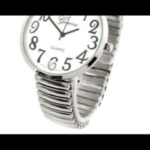 Geneva Stretch Band Jumbo Watch..Silvertone